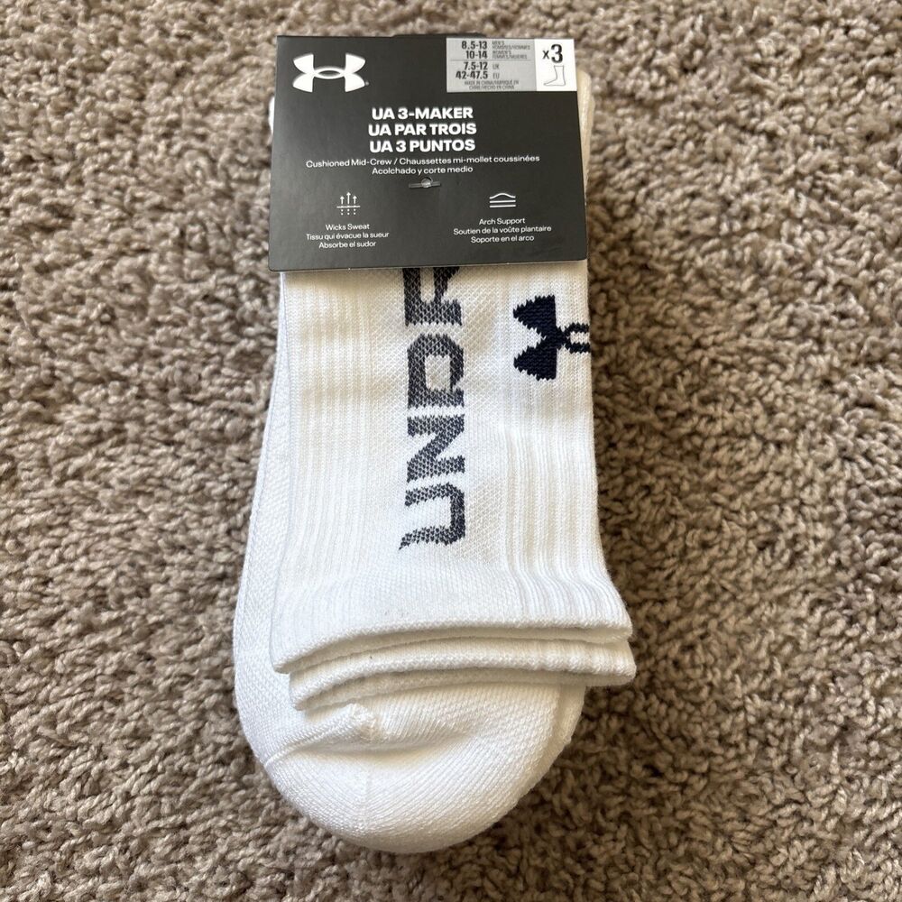 Under Armour 3-Maker 3pcs Mid Crew Men's Large Socks Training NWT 1373084-101